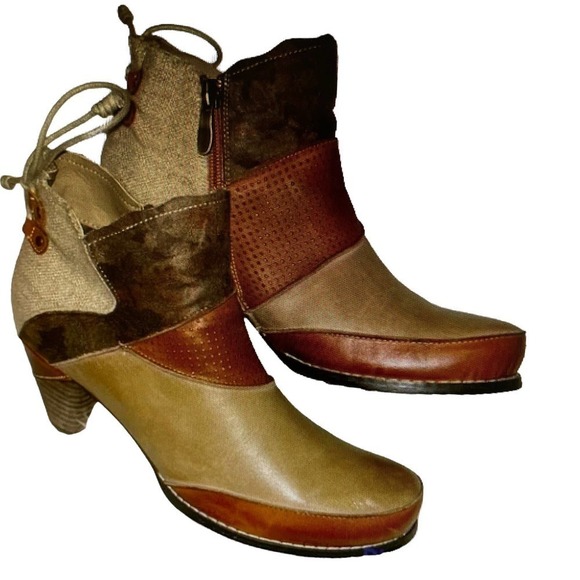 Elite by Corkys Ankle Boots Size 6 Mixed Leather Cognac Tan Mix Unusual - Picture 5 of 9